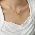 French Style Stainless Steel Small Square Carved English Letter Pendant Necklace Square Beaded Clavicle Chain All-Match Jewelry
