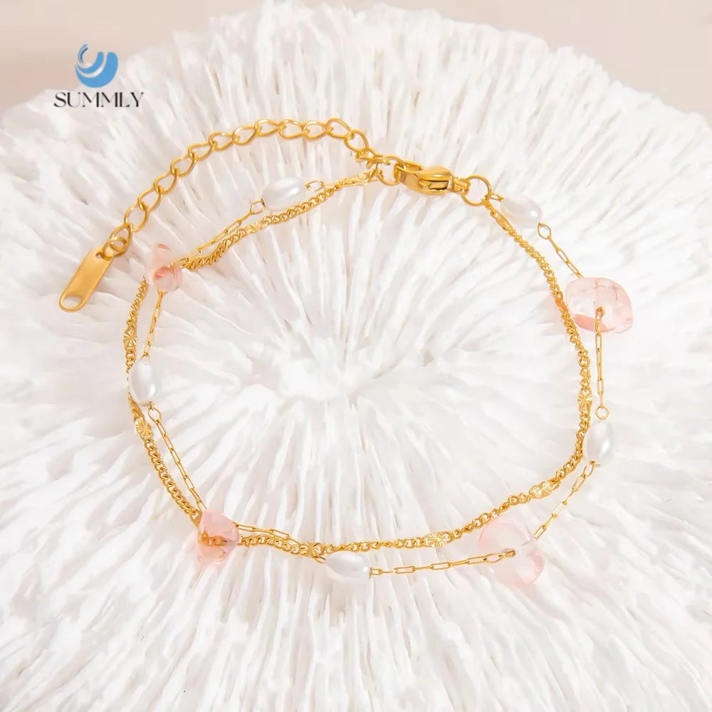 SUMMLY Trend Wholesale Fine Temperament 18K Gold Plated Stainless Steel Natural Stone Pendant Bracelet Fashion Jewelry