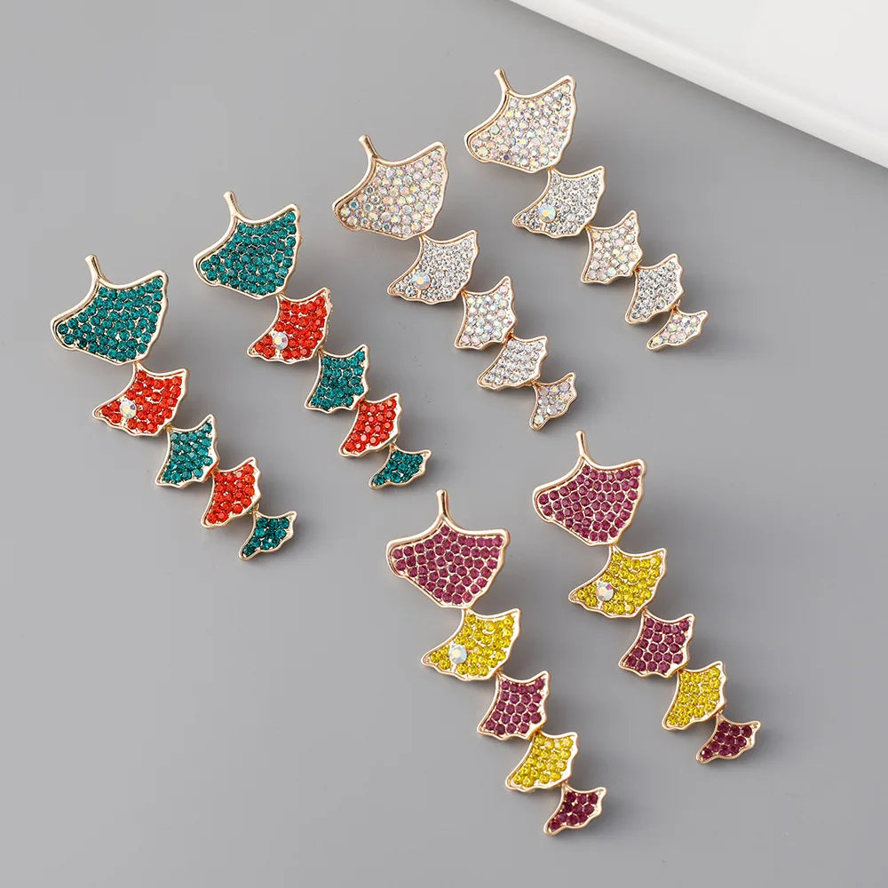 New Arrival Gold Plated Geometric Chandelier Earrings Long Fan Shaped Rhinestone Drop for Women for Parties
