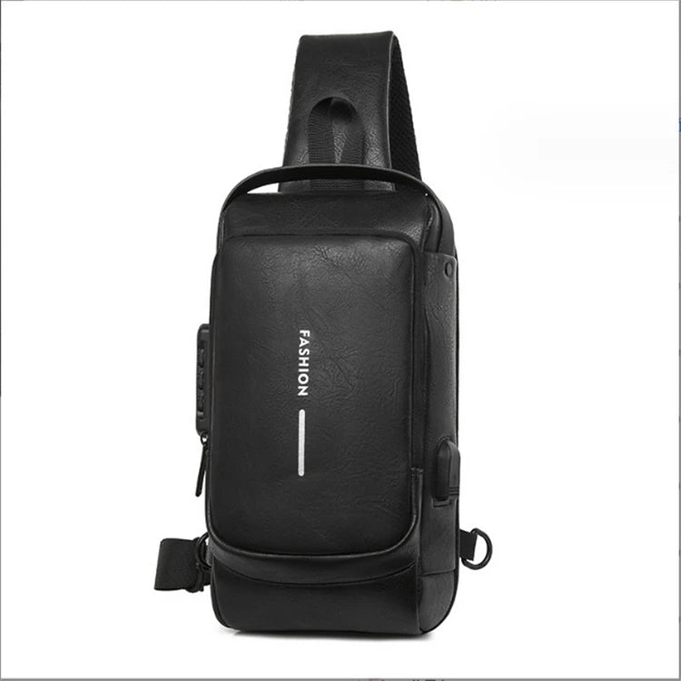Custom Men's Chest Bag Single Shoulder Fashionable PU Leather with Waterproof Design Black Color