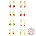 Europe and America Best Selling Trend 18k Gold Plated S925 Sterling Silver Fruit Serie Oil Drop Hoop Earrings