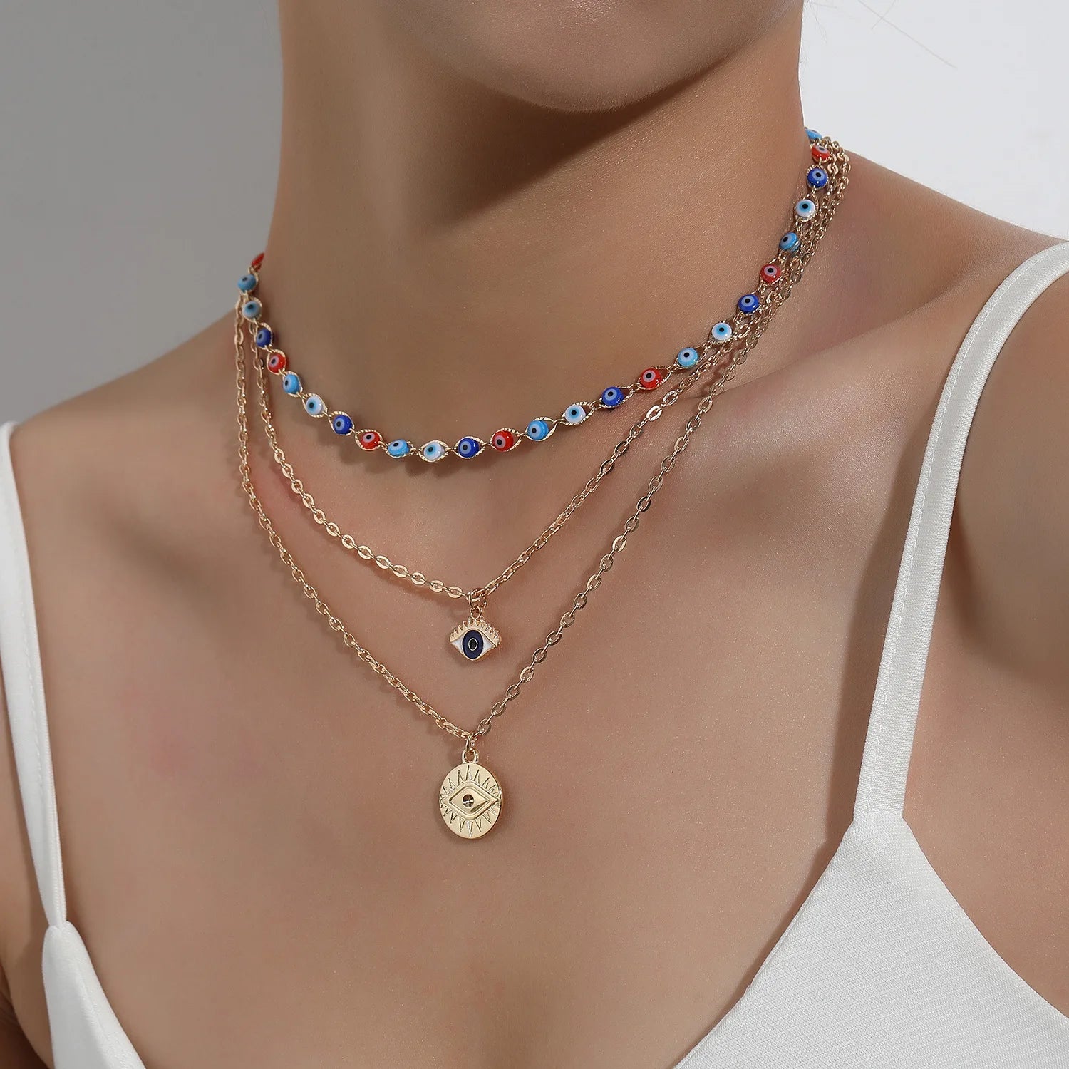 Luxury Layered Eye Beads Necklace for Lady and Girls N2303019