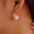 NIMAI Women Fashion Jewelry Unique Design Pearl Stud Earrings 18k Gold PVD Stainless Steel Removable Shell Pearl Earring