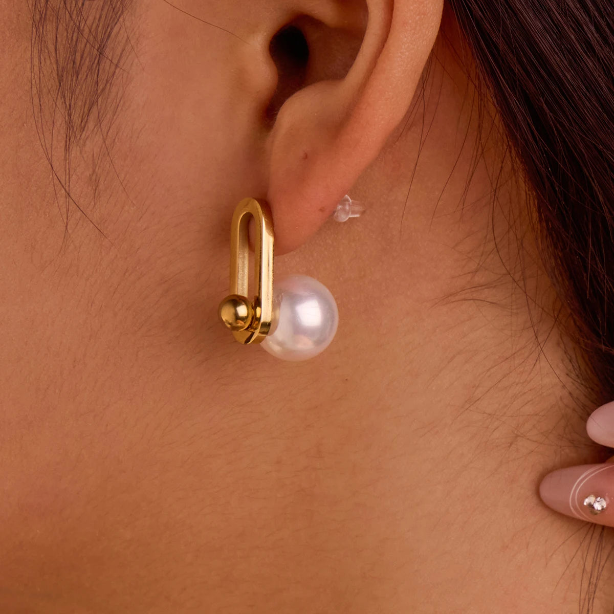 NIMAI Women Fashion Jewelry Unique Design Pearl Stud Earrings 18k Gold PVD Stainless Steel Removable Shell Pearl Earring