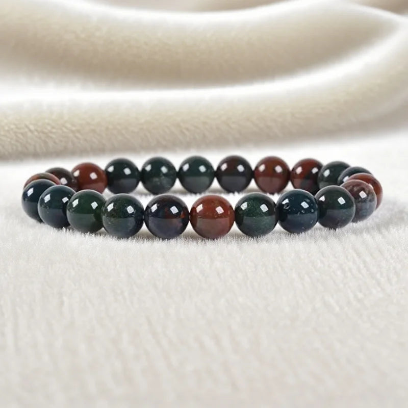 8mm Natural Polish Green Bloodstone Heliotrope Semi-Precious Gemstones Healing Crystal Round Beads Stretch Bracelet