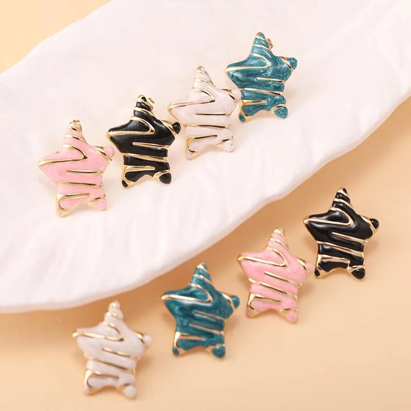 Hot Selling Summer Trendy Pentagram Earrings New Oil Dripping Stainless Steel Versatile Accessories for Party Wholesale