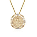 Fashion Trendy Gold Saint Benedict Medal Double Sided Rotation Pendant Necklace Exorcism Christian Catholic Jewelry for Party