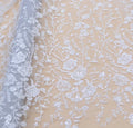Soft Mesh Embroidery Sequin Lace Fabric with 3D Embellishments White 100% Polyester Elegant Bridal Wedding Dress Fabric