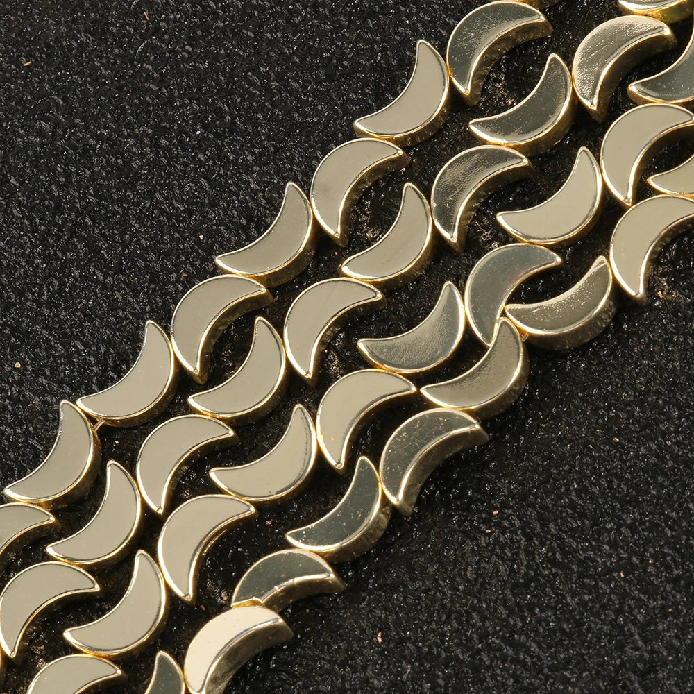 Natural 5MM Moon Shape 9K Gold Color Semi Gemstone Hematite Loose Stone Beads for Jewelry Making DIY Necklace Bracelet Earring