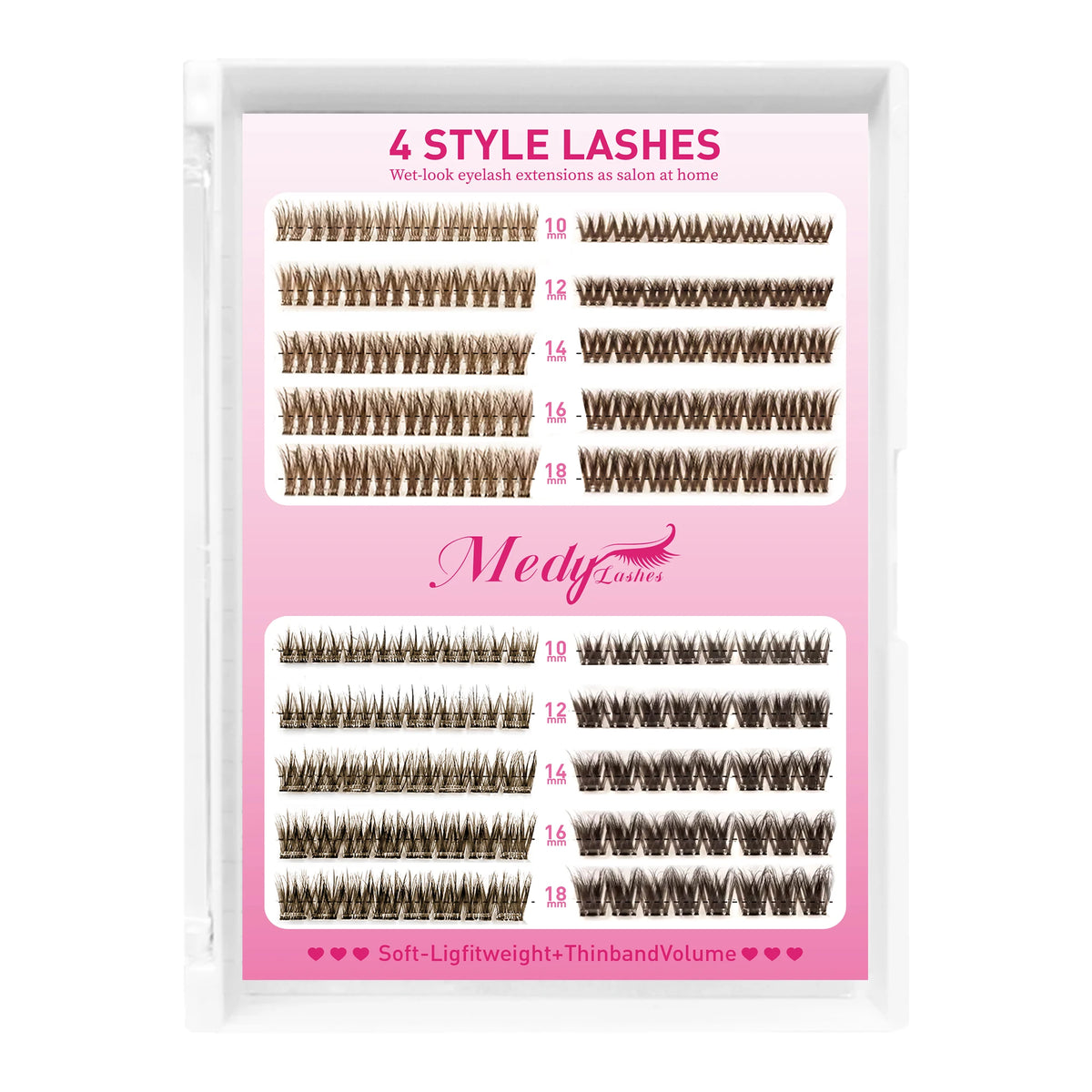 Lash Clusters 8-16mm Mixed Length Wet Look Thin Band Volume DIY Eyelash Extensions MegaBDM