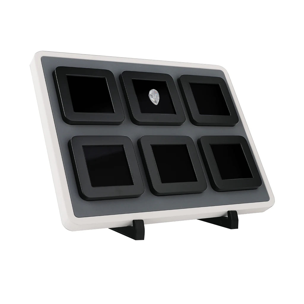 DK21676L-6 Portable Diamond Showcase Collector Box Large Deluxe Gemstone Box Tray Set