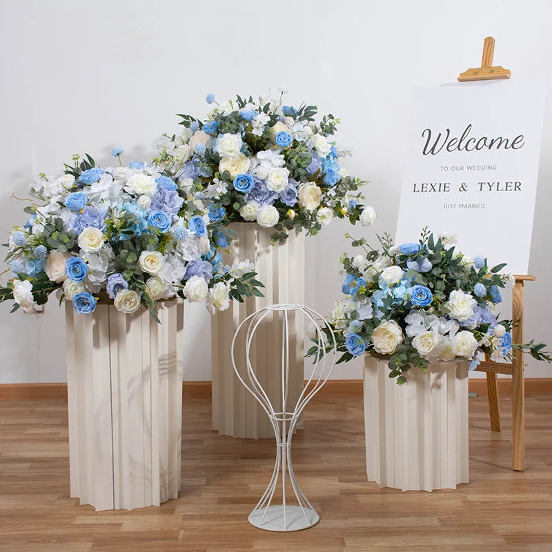KL-FC94 Wedding Decoration White and Blue Flower Ball Table Flower Centerpieces Artificial Flower Center Piece for Event Decor