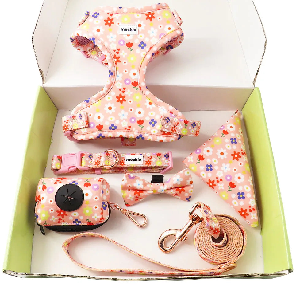 2024 Custom Sublimation Print Dog Reversible Harness Matching Set Collar and Leash Poop Bag Holder