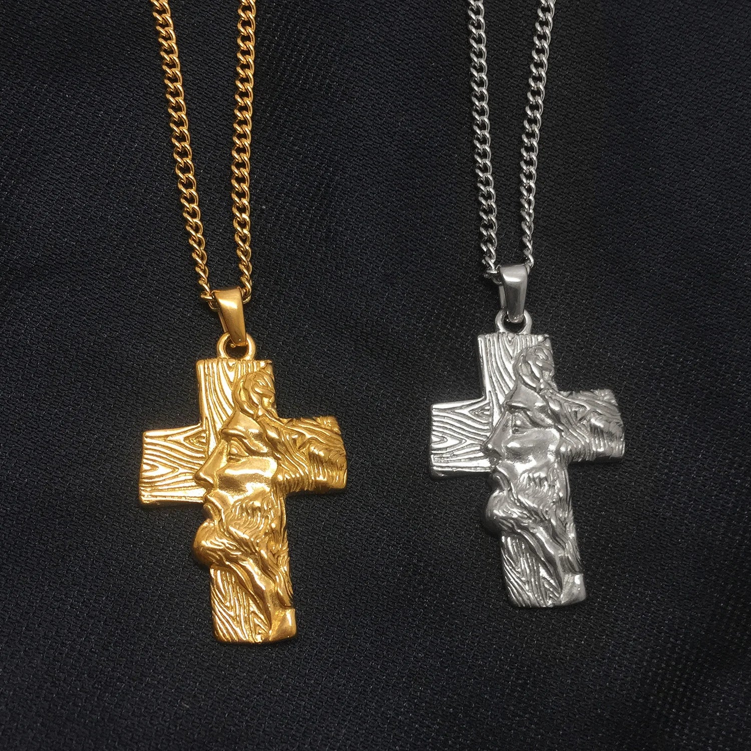 Hip Hops Jesus Face Pendant 18K Gold Silver Christian Jewelry Stainless Steel Fashion Easter Gift Jesus Cross Necklace for Men