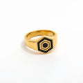 Joolim Jewelry Wholesale 18K Gold Plated Geometric Hexagon Black Stainless Steel Rings for Women Non Tarnish Trendy Jewelry