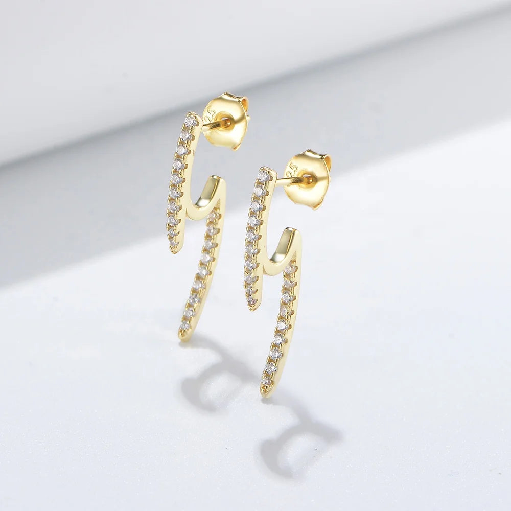 Light Luxury Simple Personality Fine Earrings S925 Sterling Silver Geometric Micro-Inlaid Zircon Stud Earrings for Women