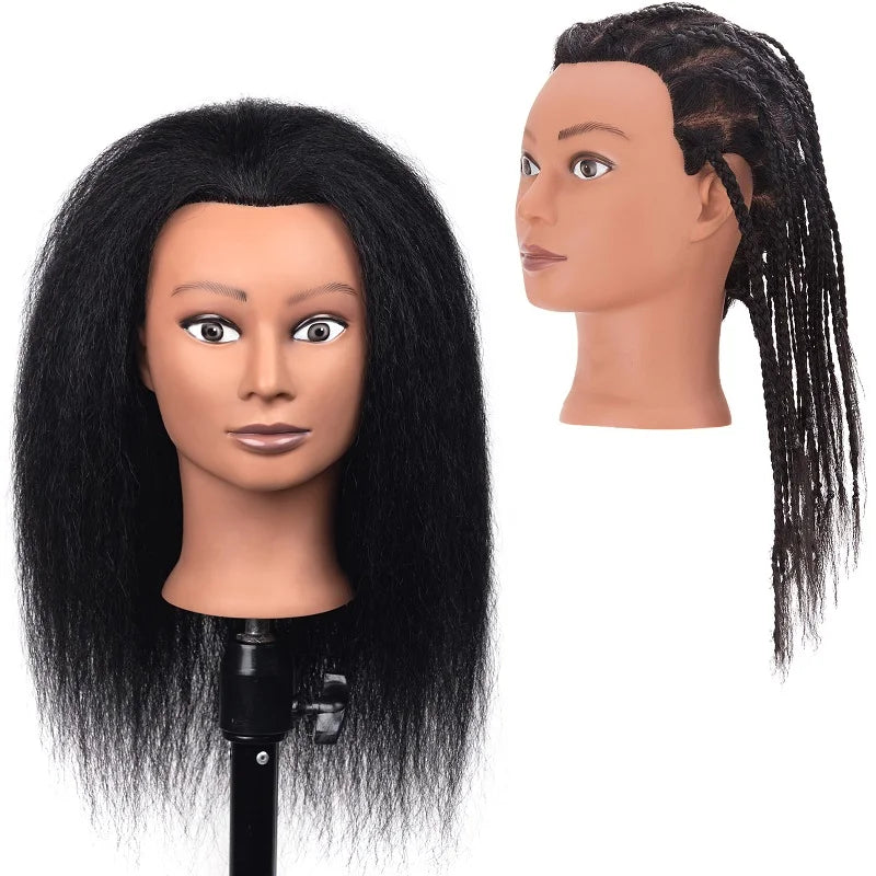 16 Inch 100% Real Human Hair Manikin Cosmetology Mannequin Head Stand for Braiding Styling Display Practice Wig Display Holder