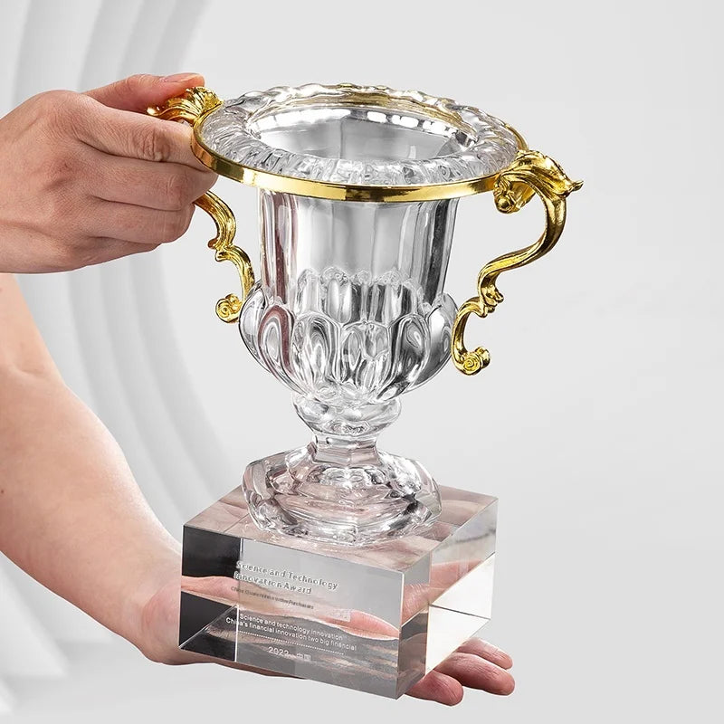 Custom Creative Metal Award Plaque High-End Crystal Trophy for Annual Meeting Outstanding Employee Team Souvenir Carved Sports