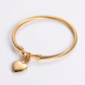 Classic PVD 18K Gold Plated Waterproof Stainless Steel Twisted Cable Heart Shaped Charms Bracelets Bangle