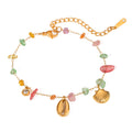 J&D 18K Gold Plated Stainless Steel + Stone Colorful Stone Shell Fan Pendant Bracelet 16.5+5cm