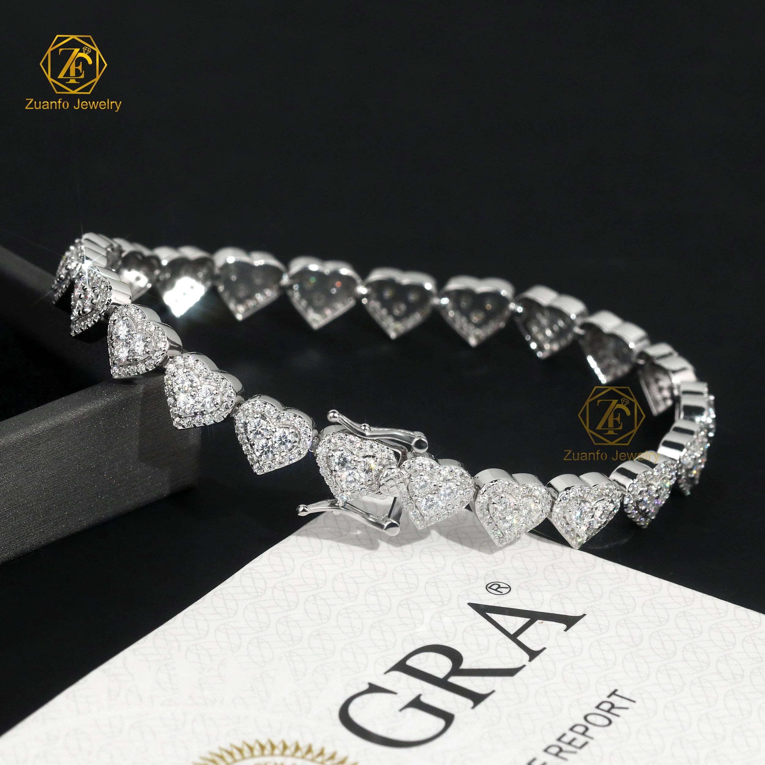 8mm Width Heart Pattern Moissanite Bracelet D VVS GRA Certified 925 Silver Jewelry Ice Out Hiphop Men Bracelet