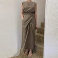 Boutique Wholesale 2026 Summer Elegant  Style Cross Tie up Waist Slimming Solid Color Women's Dress