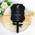 Creative Fan Shape Black Acrylic Wedding Invitation Menu Card For Event Party With Ribbon