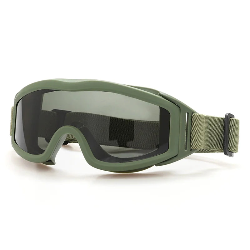 Tactical Safety Googles 3 Replaceable Lenses Anti-Fog Protection PC Material All-Season Sporty Design for Shooting Skiing Riding