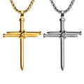 Men's Nail Cross Necklace Stainless Steel Long Cross Pendant Necklace Christian Jewelry Gift for Men 18k Gold