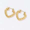 Trendy Chunky 18k Gold Plated Stylish Stainless Steel Hammer Heart Hoop Earrings