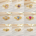 Fashion Sun Heart Crown Crystal Zircon Gold Ring Colorful Crystal Heart Sun Open Adjustable Ring Jewelry Women