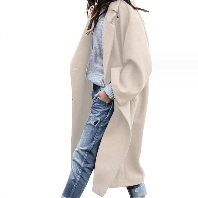 Autumn/Winter European and American Women's Casual Long Coat Solid Warm Woolen Coat