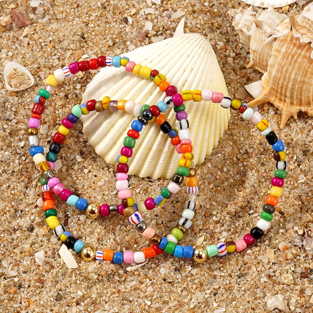 Go2boho Women's Adjustable Summer Bracelet Set Colorful Glass Bead for Beach Jewelry for Friendship or Anniversary
