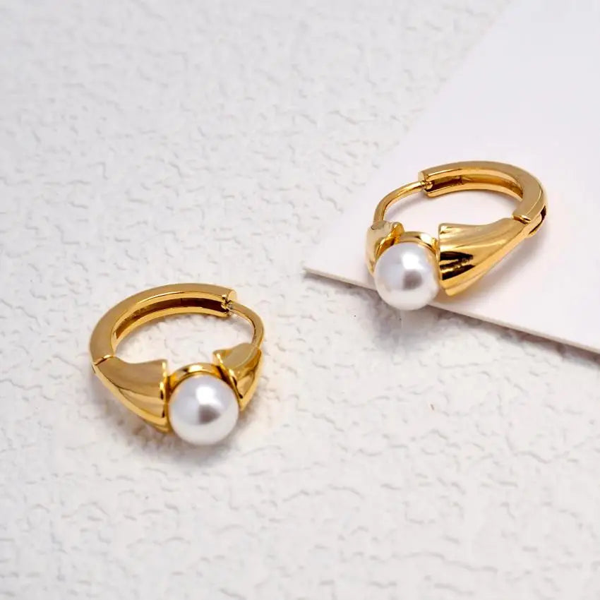 Factory Trendy 18K Gold Plated 316L Stainless Steel Hoop Earrings Elegant Classic Pearl Hypoallergenic for Women