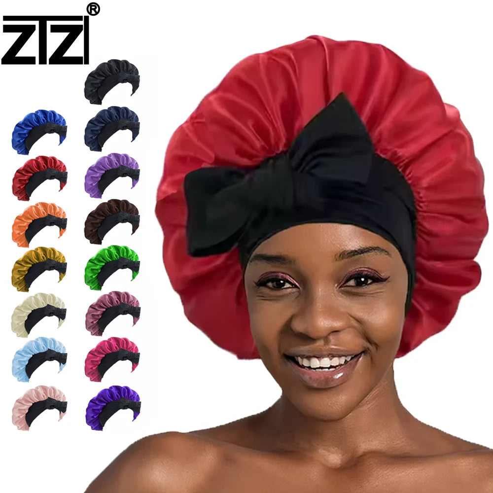 ZTZISilk Bonnet for Sleeping Satin Sleep Cap for Men and Women Bonnet for Curly Straight Hair Silk Bonnet with Wide Elastic Band