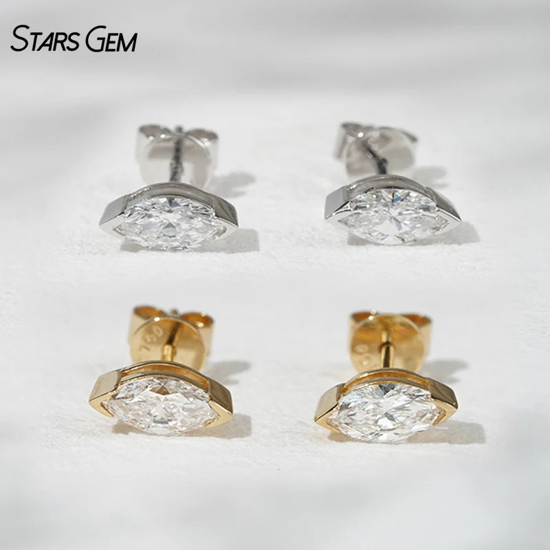 Staresgem 18K White Gold Yellow Gold Diamond Earrings With  3.5X7MM Marquise Cut Classic  Design