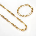 Hip Hip Fashion Titanium Stainless Steel 18k Gold Plated Box Chunky Chain Bracelet Necklace Jewelry Set for Women