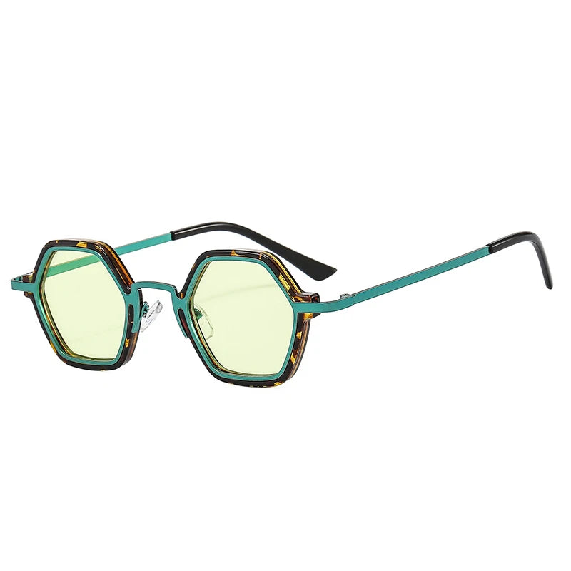 ADE WU JH22067 Vintage Small Frame Metal Eyeglasses Retro Hip Hop Steampunk Shades Colorful Polygon Punk Sunglasses
