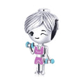 Factory Cute 925 Sterling Silver Gym Clothes Pink Workout Girl Charm Dumbbells Charm Fit Bracelet Women Fashion Jewelry BSC488