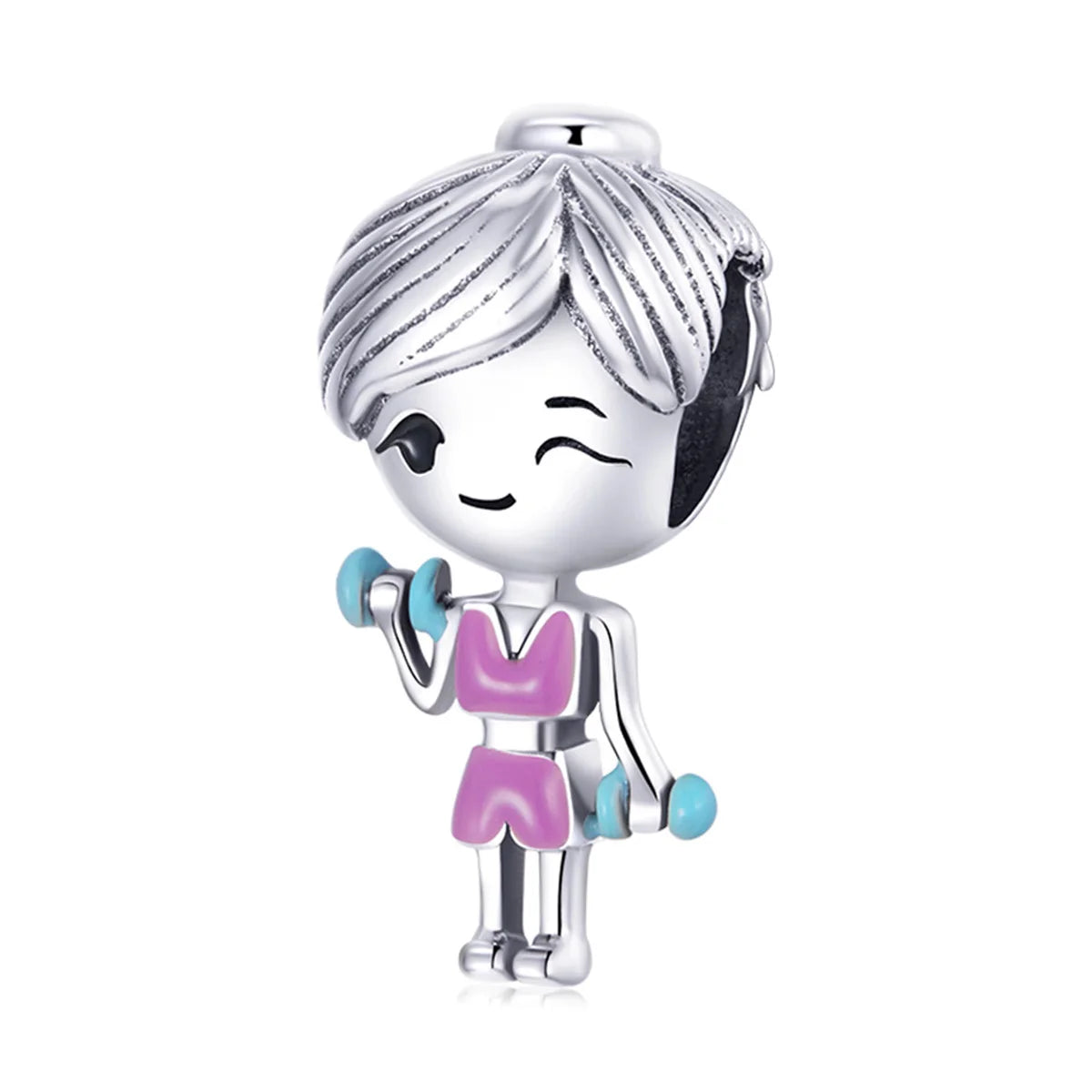Factory Cute 925 Sterling Silver Gym Clothes Pink Workout Girl Charm Dumbbells Charm Fit Bracelet Women Fashion Jewelry BSC488