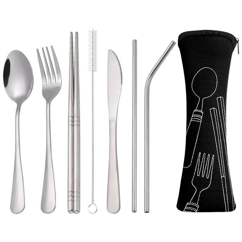 New Design 304 Stainless Steel Travel Cutlery Sets Mirror Polish Modern Luxury Business Gifts Eating Utensils