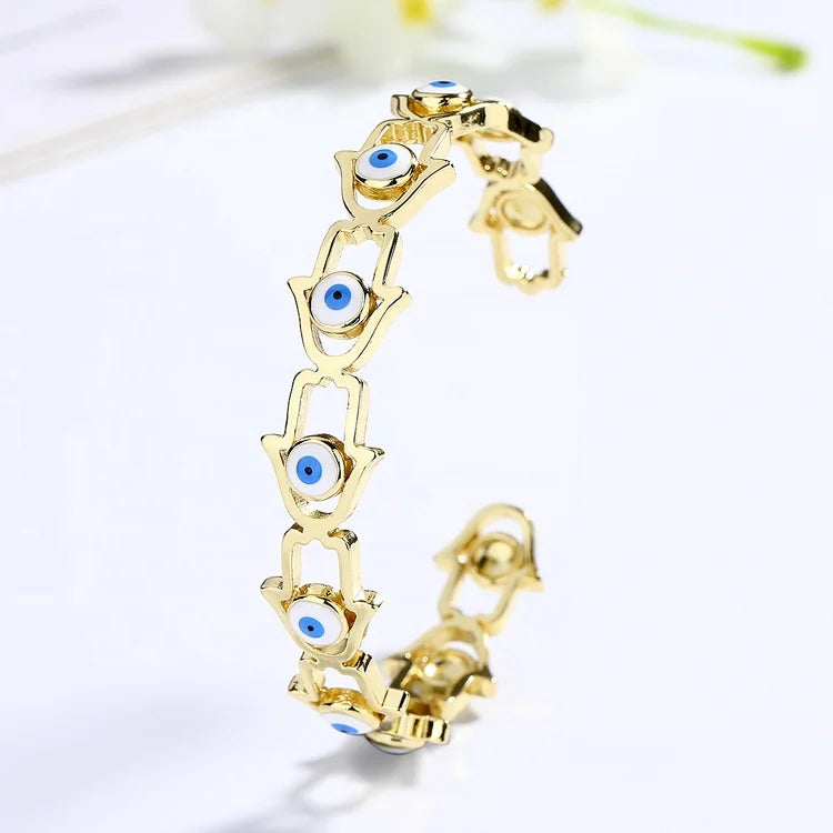 Clever Design Sky Blue Color Customize Fine Fashion 18K Gold Plating Jewelry Adjustable Bracelets Bangles