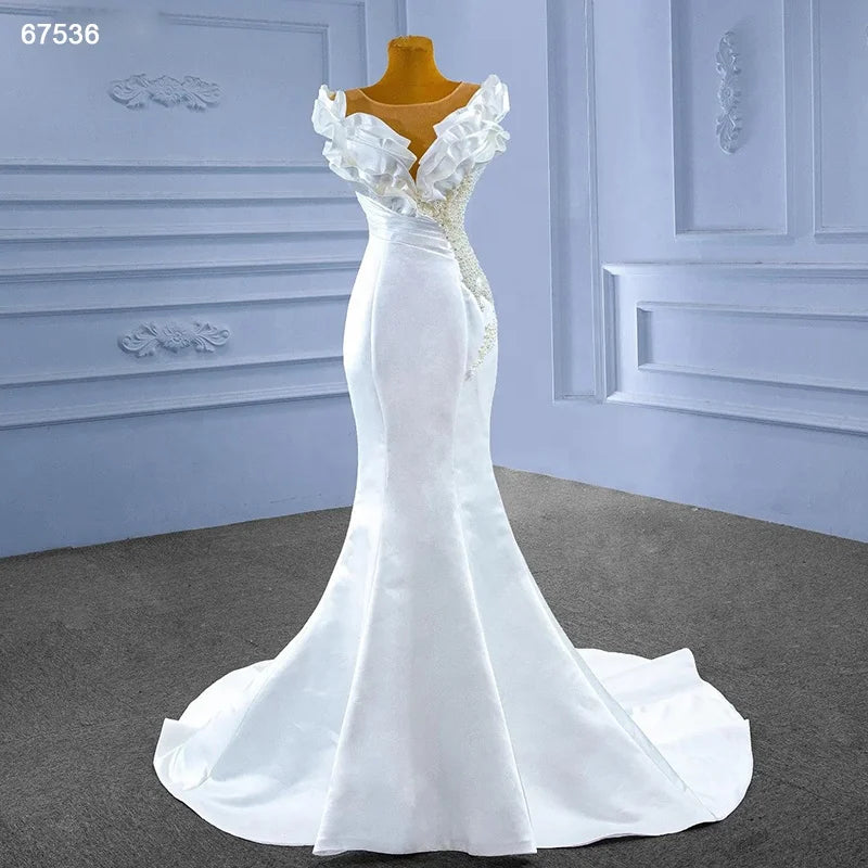 Jancember RSM67536 Sexy Soft Satin White Wedding Mermaid Gowns Dress