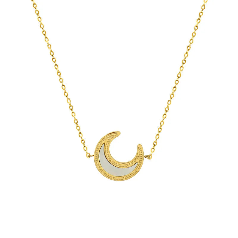 Fashion Tarnish Free 2Pcs Set 18k Gold Plated Stainless Steel Shell Moon Necklace and Earrings Jewelry Sets Women