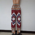 Ladies Bohemian Western Style Aztec Print Elastic Waistband Trousers Loose Wide Leg Pants With Pockets