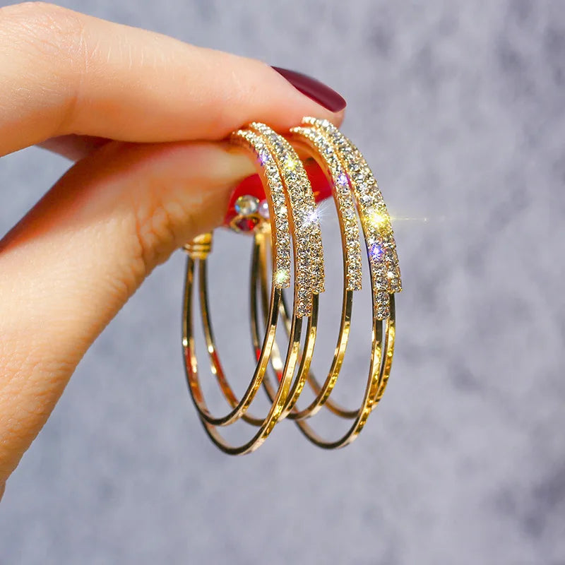 Fashion Geometry Multilayer Round Hoop Earrings for Women Jewelry Shining Rhinestone Crystal Large Round Earrings (KER540) MegaBDM