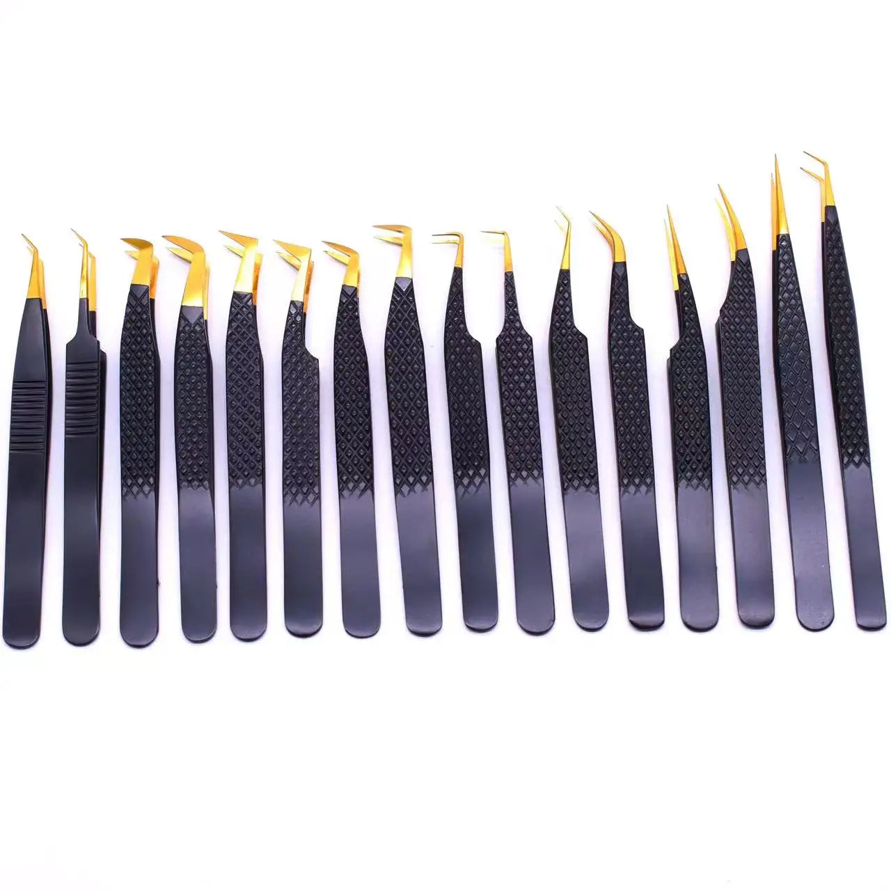 Hot Custom Black Handle Yellow Eyelash Extension Fiber Tip Tweezers Stainless Steel Eyelash Tweezers Custom logo