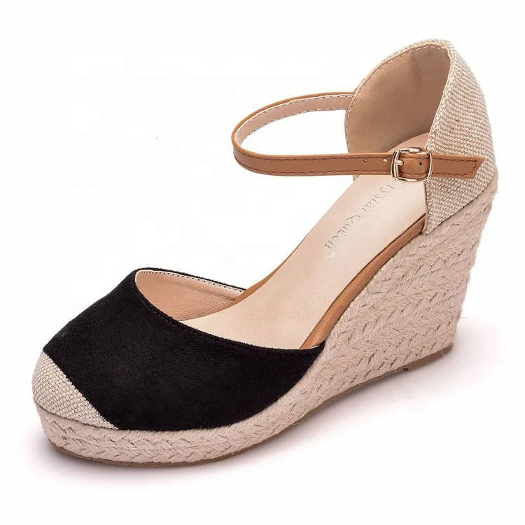 9 cm New Fashion Wedge High Heel Sandals Summer Closed Toe Hemp Rope High Platform Wedge Sandals for Women