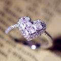 Huitan Valentine's Day Luxury Heart Sparkling Cubic Zirconia Ring for Wedding Engagement Silver Plated CZ Couple Rings for Women