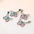 Korean Ins Glass Drill Butterfly Dangle Earrings Hollow Rainbow Color Crystal Rhinestone Butterfly Stud Earrings for Women